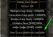 Eşyadaki Gear Score ibaresi